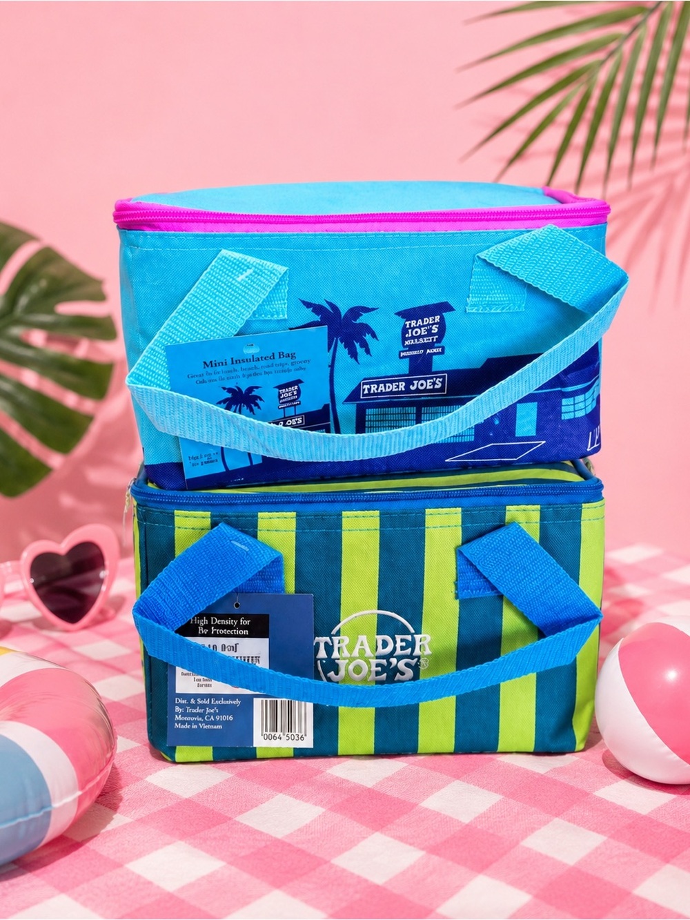 Trader Joe's Neon Lime & Tropical Blue Mini Insulated Cooler Bag